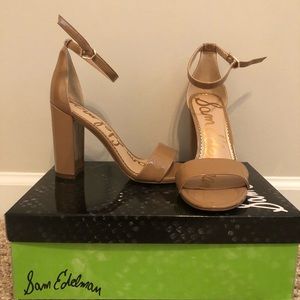 Sam Edelman Yaro Block Heel Sandal in Nude Patent